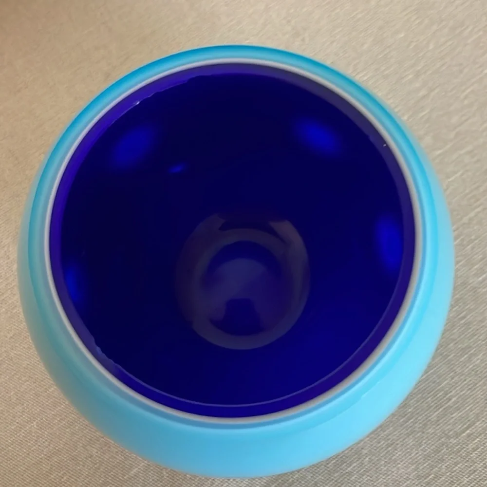 1950 HUTA BORSKE SKIO VASE ART DECO ~ Blue on Blue Stunning VOTIVE - Picture 8 of 11